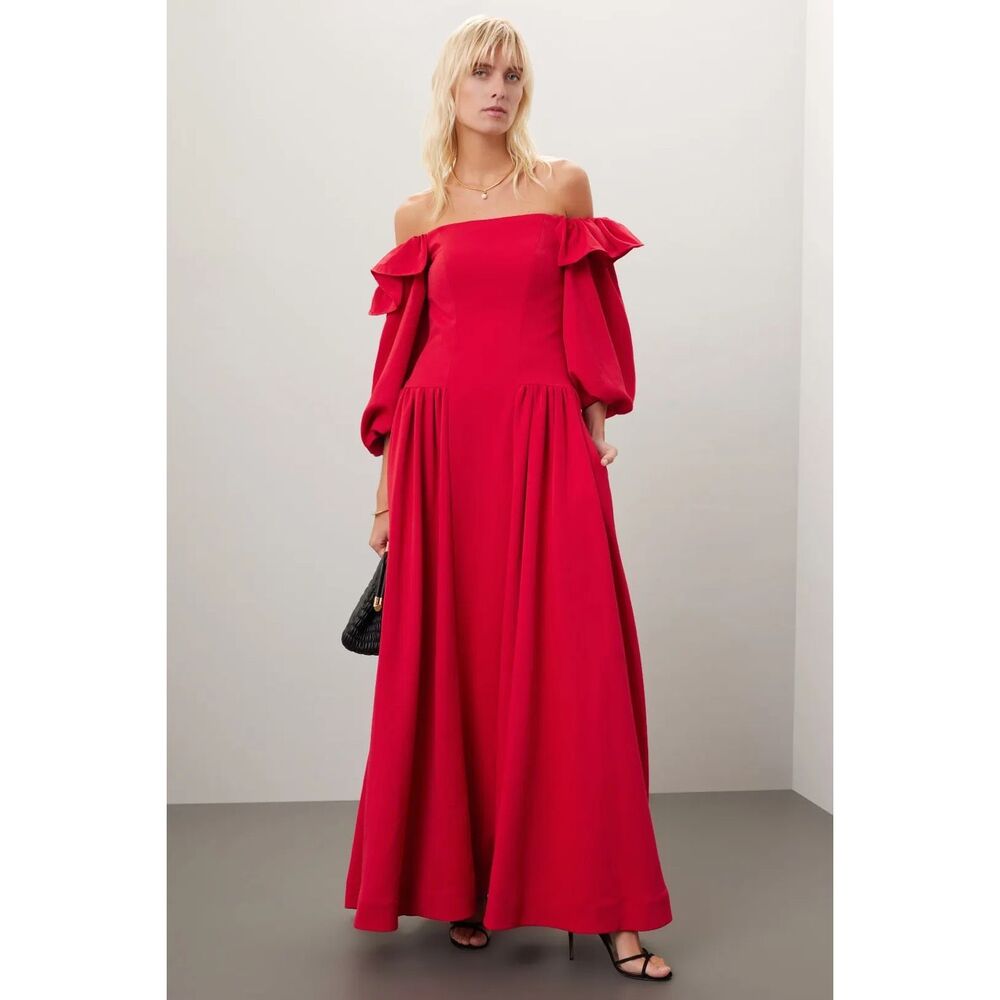 Zac Posen Off Shoulder Ruffle Maxi Gown in Red Size 2